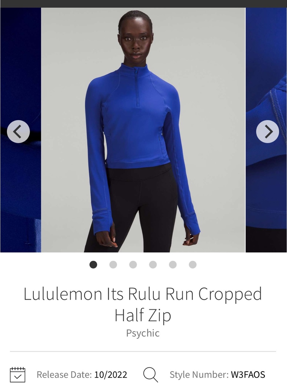 Lululemon It’s Rulu Run Cropped Half Zip Sweater Blue